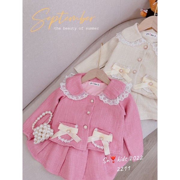 Set dạ cổ ren sn kids cho bé gái