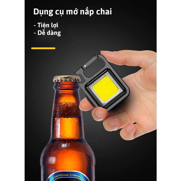 Đèn LED Mini Móc Chìa Khoá | Đèn Pin LED COB Dùng Pin Sạc Tích Hợp Mở Bia, Chống Nước, Có Nam Châm Hút