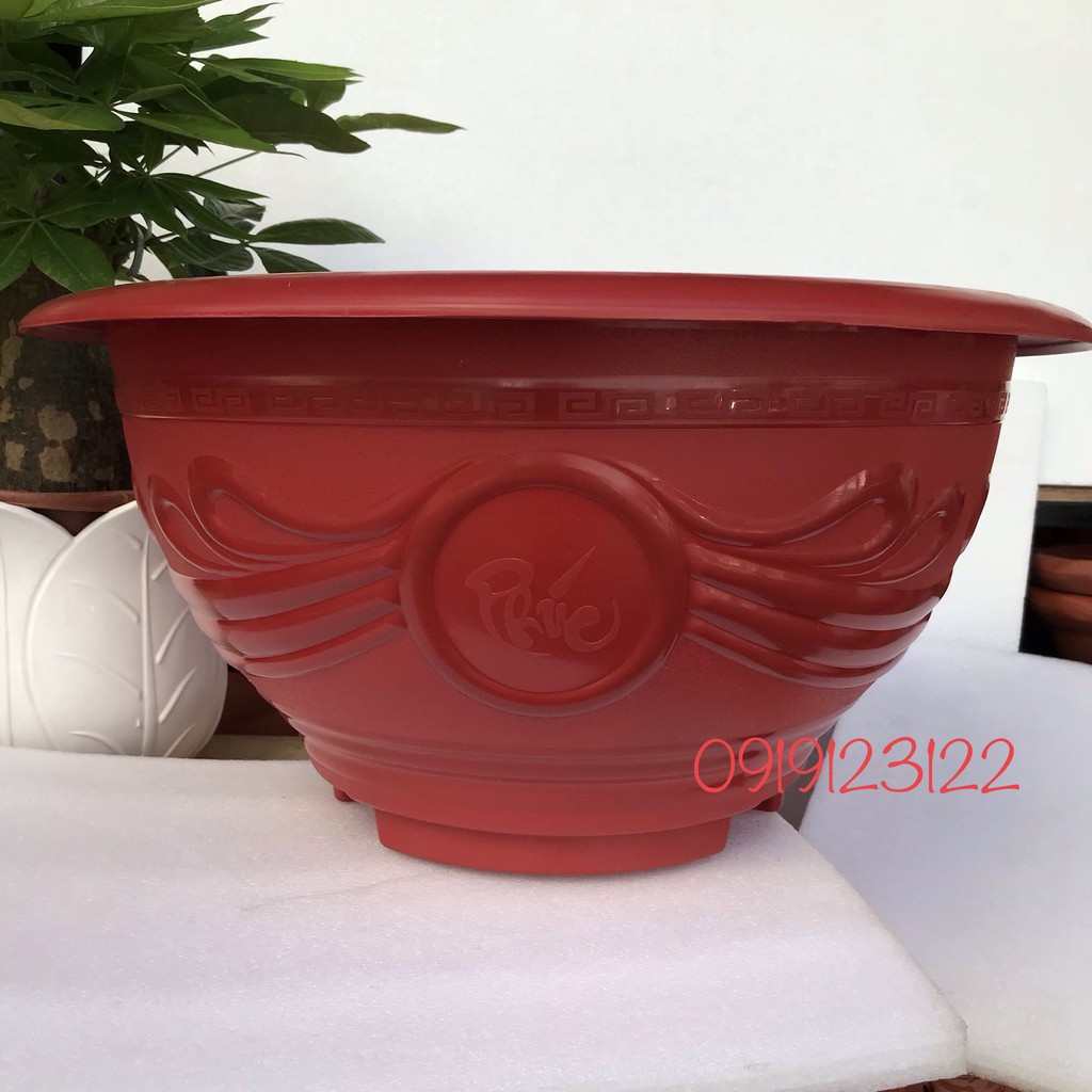 5 Chậu nhựa tròn to T48 đỏ KT 46*22cm trồng đào, quất, hoa hồng