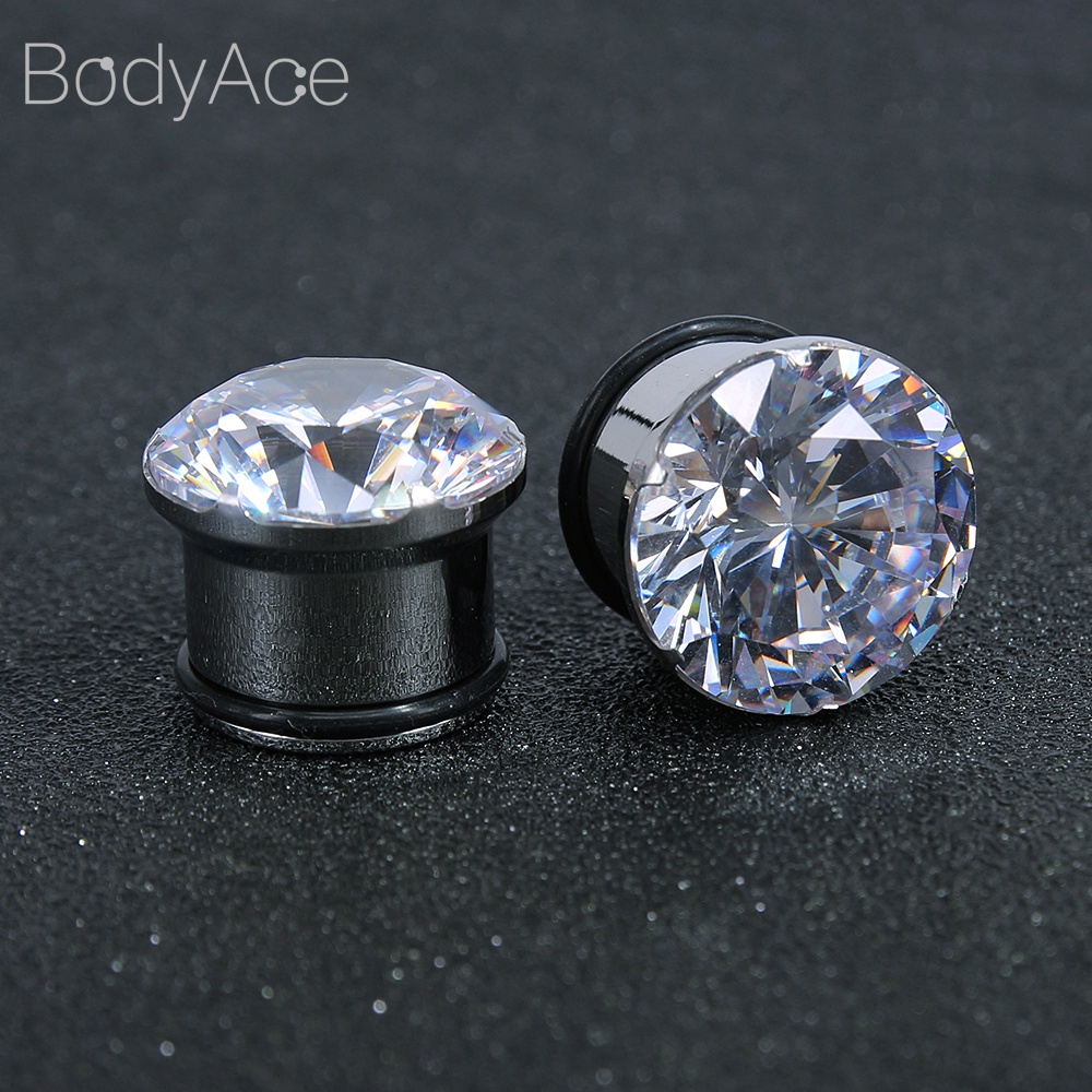 Khuyên Nong Tai Bằng Thép 4-16mm Đính Đá Zircon