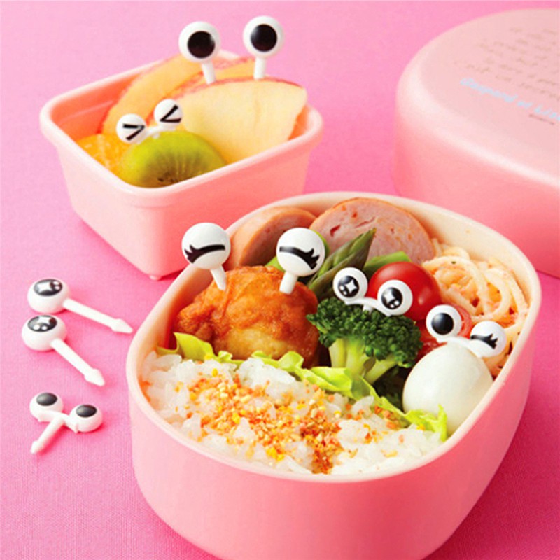 Bộ 10 nĩa nhỏ trang trí hộp bento hình đôi mắt đáng yêu