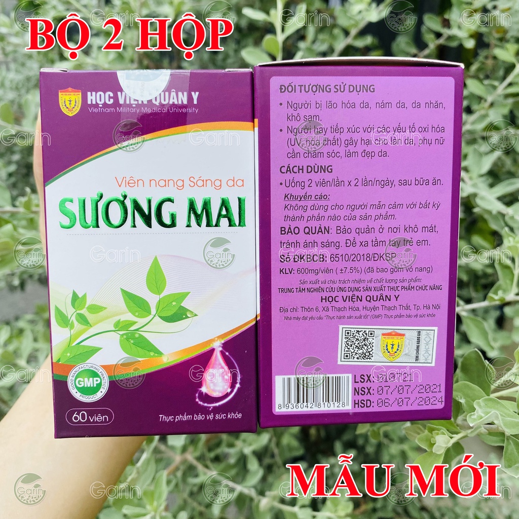 Liệu trình 1 tháng 2 hộp viên uống trắng da Sương Mai Học Viện Quân Y (60 viên x 2) làm mờ nám, tàn nhang