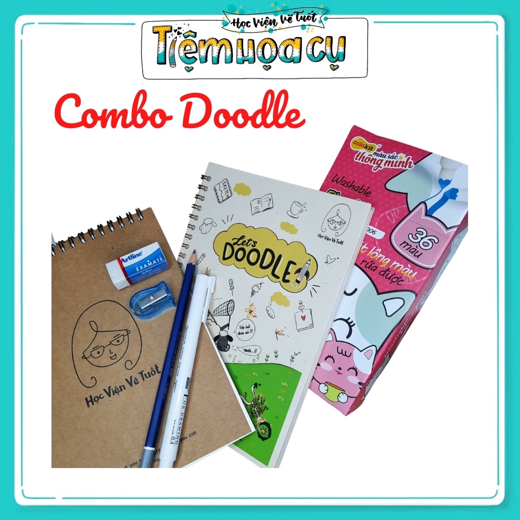 Bộ Toolkit Thực Hành Sketchnote Dành Cho Người Mới Let's Doodle Có Sổ Dot Grid và Sổ Caro