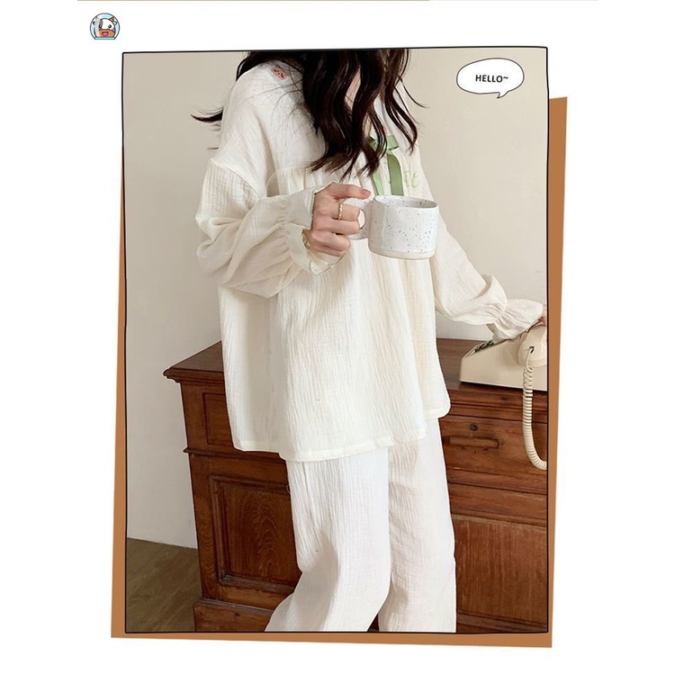 Bộ Đồ Ngủ Tay Dài Chất Liệu Cotton Dáng Rộng In Họa Tiết Hoạt Hình Gấu Dễ Thương Thời Trang Xuân Thu Cho Nữ