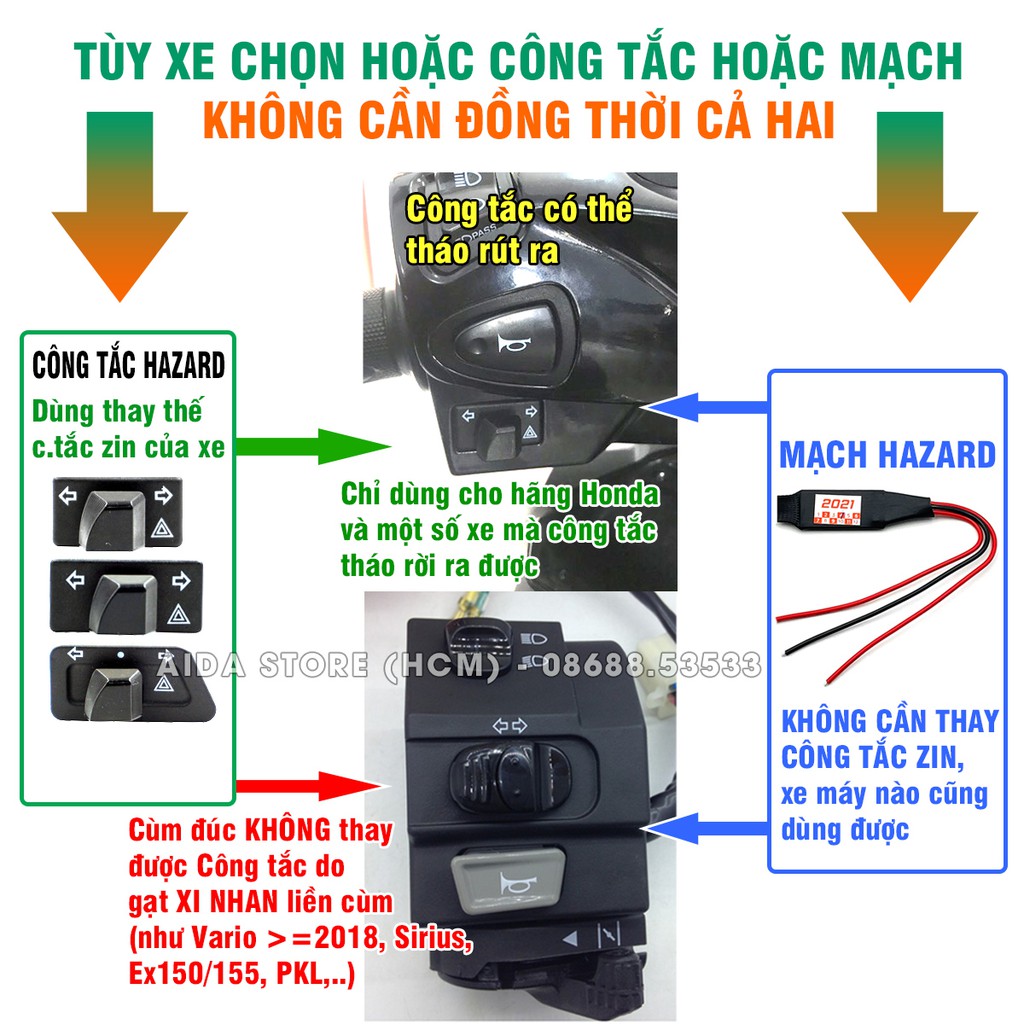 Công tắc xi nhan tích hợp Hazard - nháy cả 4 bóng xi nhan