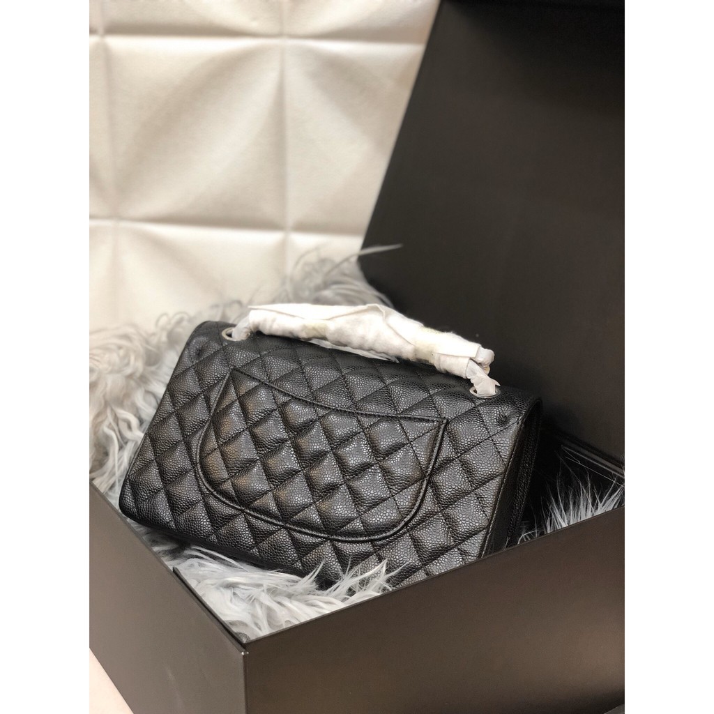 Túi hộp đen classic da hạt size 26cm