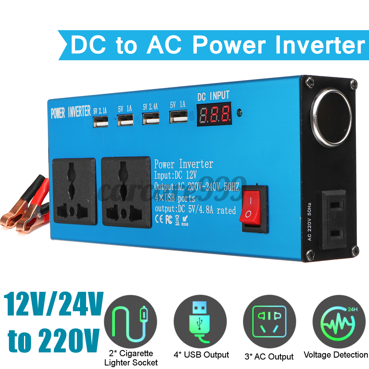 Bộ Chuyển Đổi Nguồn Điện Dc 12v / 24v Sang Ac 220v Cho Xe Hơi