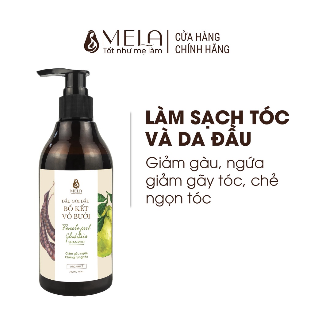 Cặp Dầu Gội Xả Bồ Kết Vỏ Bưởi Hương Nhu MELA Chăm Sóc Tóc Mềm Mượt, Giảm Gàu Ngăn Gãy Khô Tóc 300ml - ML21