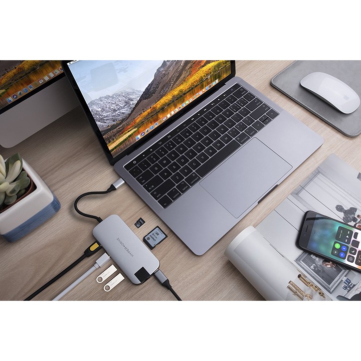 [Cho Macbook] Hub USB-C Cổng chuyển Hyperdrive SLIM 8 in 1 for MacBook, Surface, PC &amp; Devices HD247B - HIBUCENTER