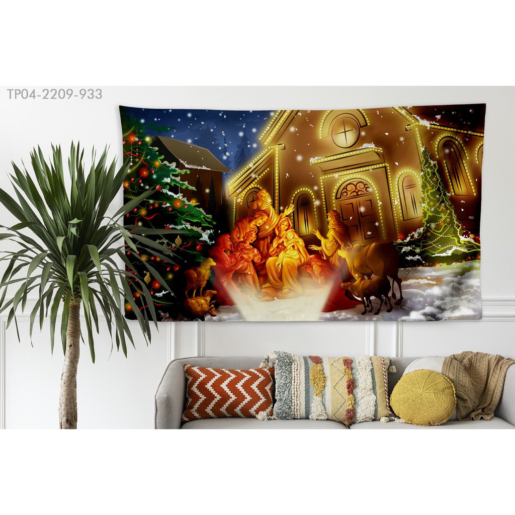 Tranh vải treo tường trang trí NOEL, vải treo tường decor, vải treo tường in 3D (TẶNG móc treo, miếng dán 3M)