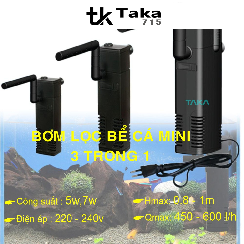 Bơm lọc bể cá mini 3 trong 1 chất liệu ABS không gây tiếng ồn với máy bơm bọt biển