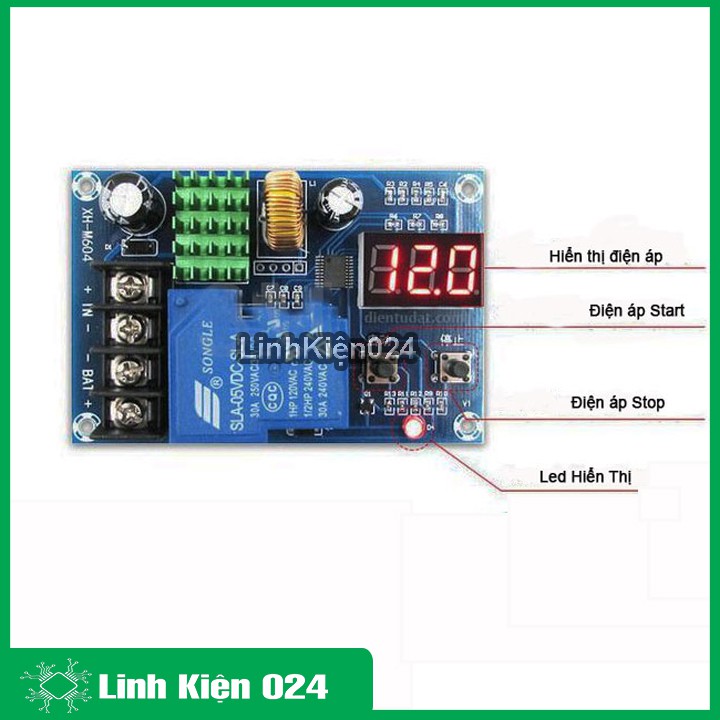 Mạch Đóng Ngắt Pin và Acquy 6-60V 30A Có Bảo Vệ Hiển Thị Điện Áp XH-M604