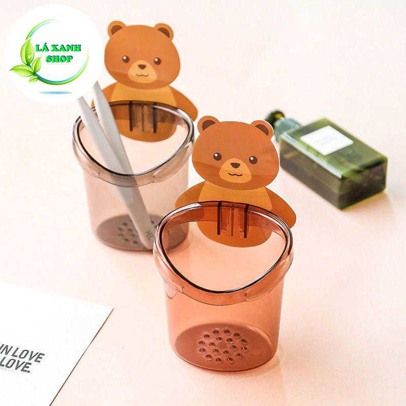 Cốc Gấu DÁN TƯỜNG - Hũ Đựng Bàn Chải Và Kem Đánh Răng Hình Gấu Dễ Thương