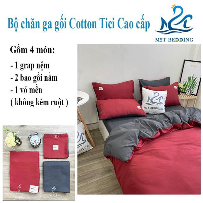 Bộ chăn ga gối drap Cotton Tici Su House Bedding đỏ phối ghi, vỏ chăn mền, grap nệm và 2 bao gối