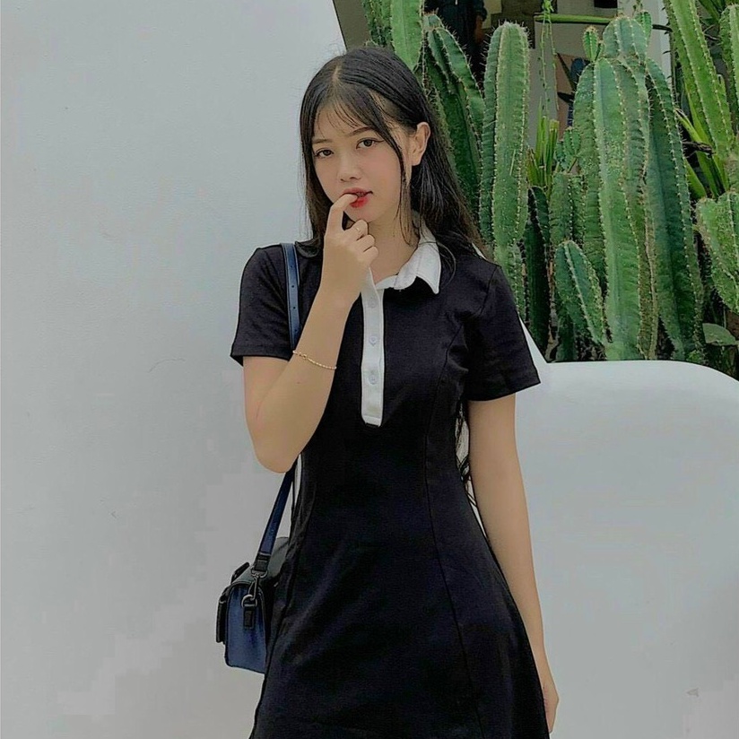 Đầm Polo Nữ Đen Dáng Ôm 🦋 Váy Nữ Cổ Phối Chất Borip Dáng ngắn 🦋 | BigBuy360 - bigbuy360.vn