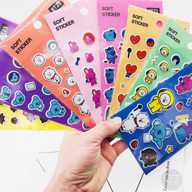 Tấm sticker nổi hình BT21 dễ thương