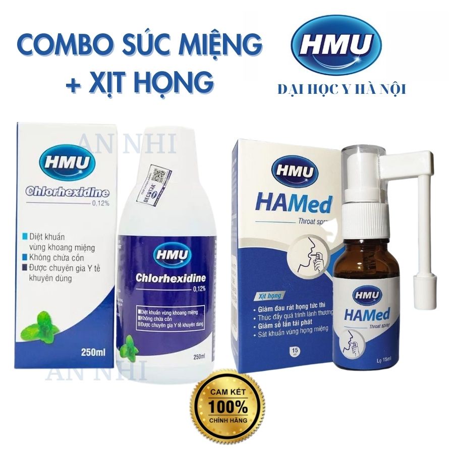 Combo Xịt Họng + Nước Súc Họng HMU Đại Học Y Hà Nội - Diệt khuẩn họng, khoang miệng cực hiệu quả