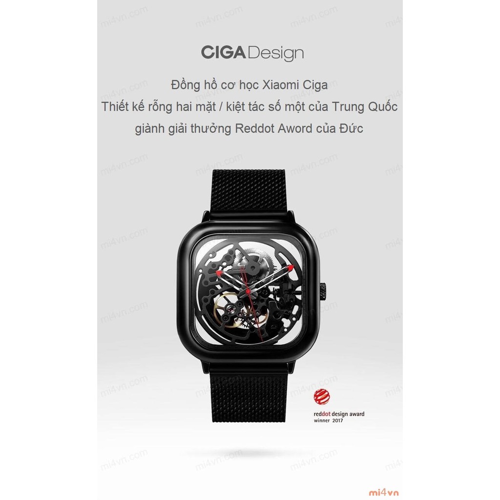 Đồng hồ cơ Xiaomi Ciga Design Full Hollow Nam màu Đen (Phiên bản 2 dây đeo: 1 dây kim loại, 1 dây da)