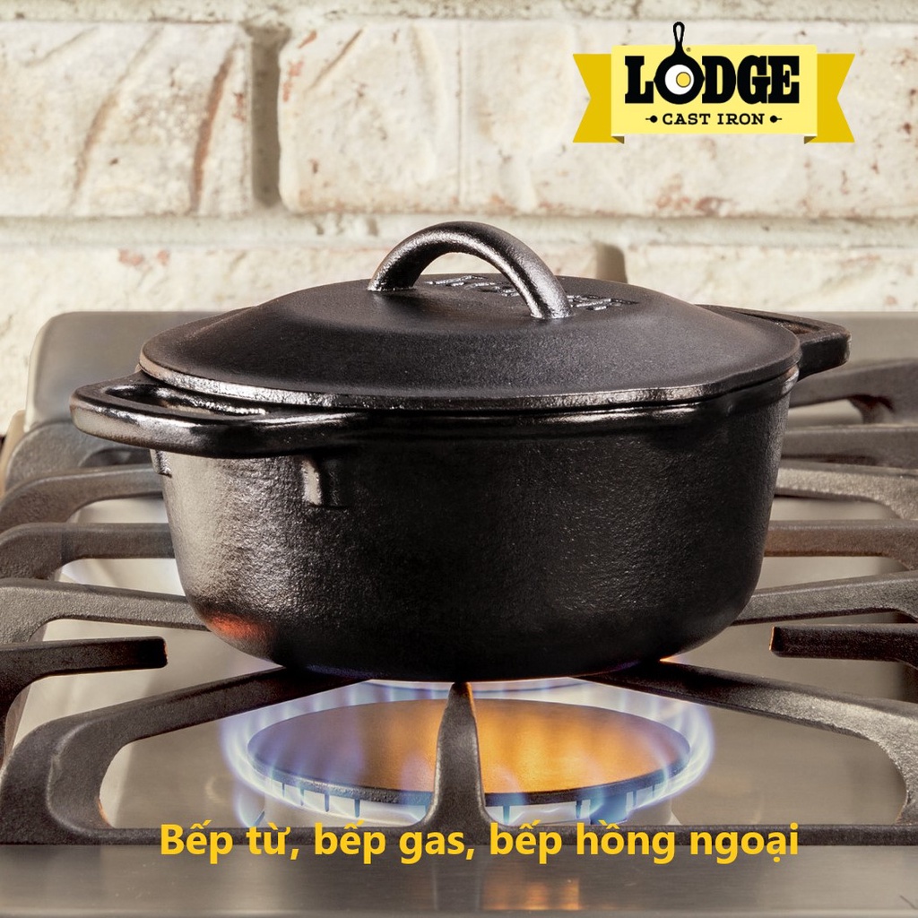 [Chính hãng LOGDE - MỸ] Nồi gang Lodge 21.5cm - L2SP3 - dung tích 1.9 lít. Dùng kho cá, nướng gà, nướng bánh, cơm, canh
