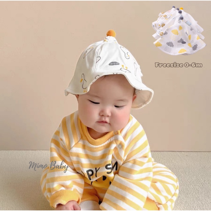 Mũ sơ sinh vải mềm chóp bông in họa tiết dễ thương cho bé MH142 Mimo Baby