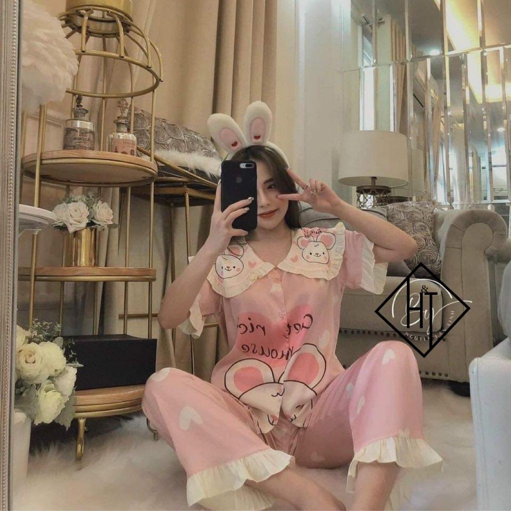 Đồ ngủ pijama lụa, đồ mặc nhà tay cộc chất lụa latin cao cấp, mềm mịn H&T