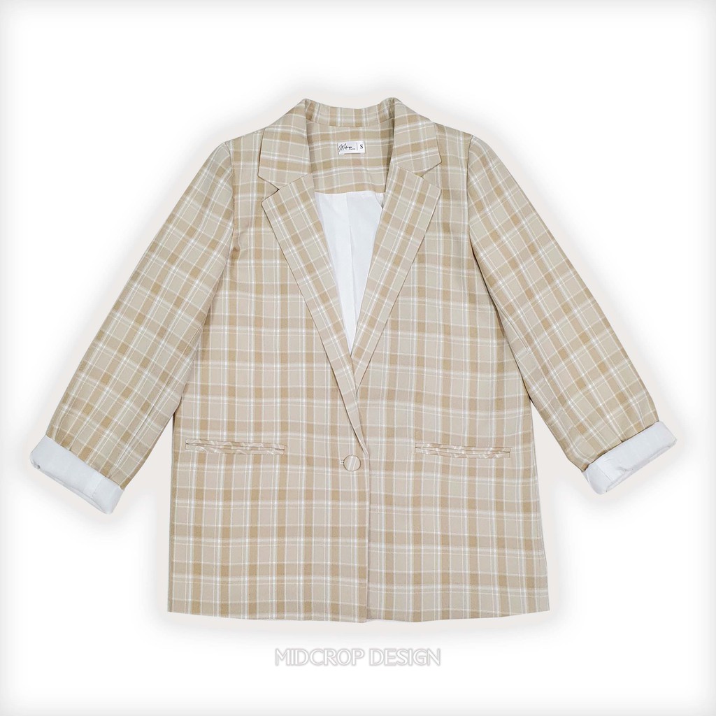 Blazer hai lớp dày dặn đứng dáng kẻ nâu sáng (ảnh tự chụp) | BigBuy360 - bigbuy360.vn