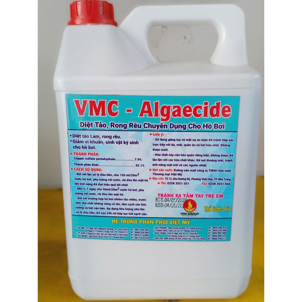 CAN 5L VMC ALGAECIDE - DIỆT TẢO, RONG RÊU CHUYÊN DỤNG CHO HỒ BƠI