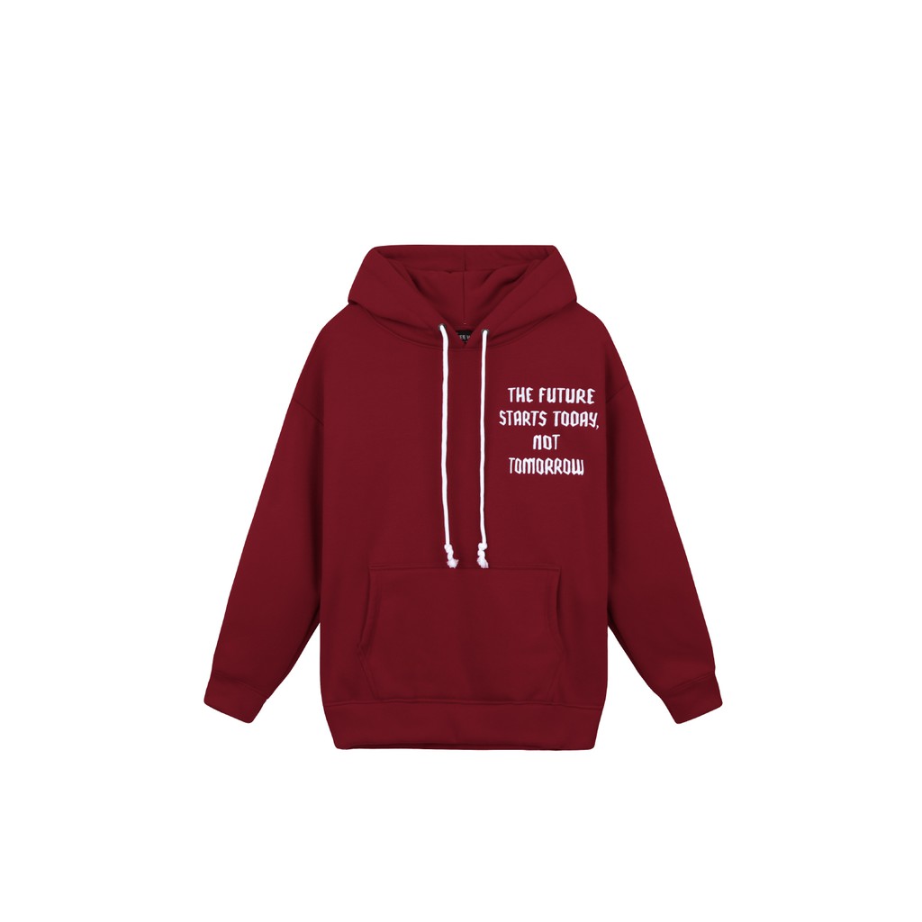 Áo Hoodie Unisex Thêu Trái Đất-Phía Trước Thêu Chữ-Đường Thêu Tỉ Mỉ-Vải Nỉ Bông Dày Dặn-Form Rộng-Màu Đỏ Tươi