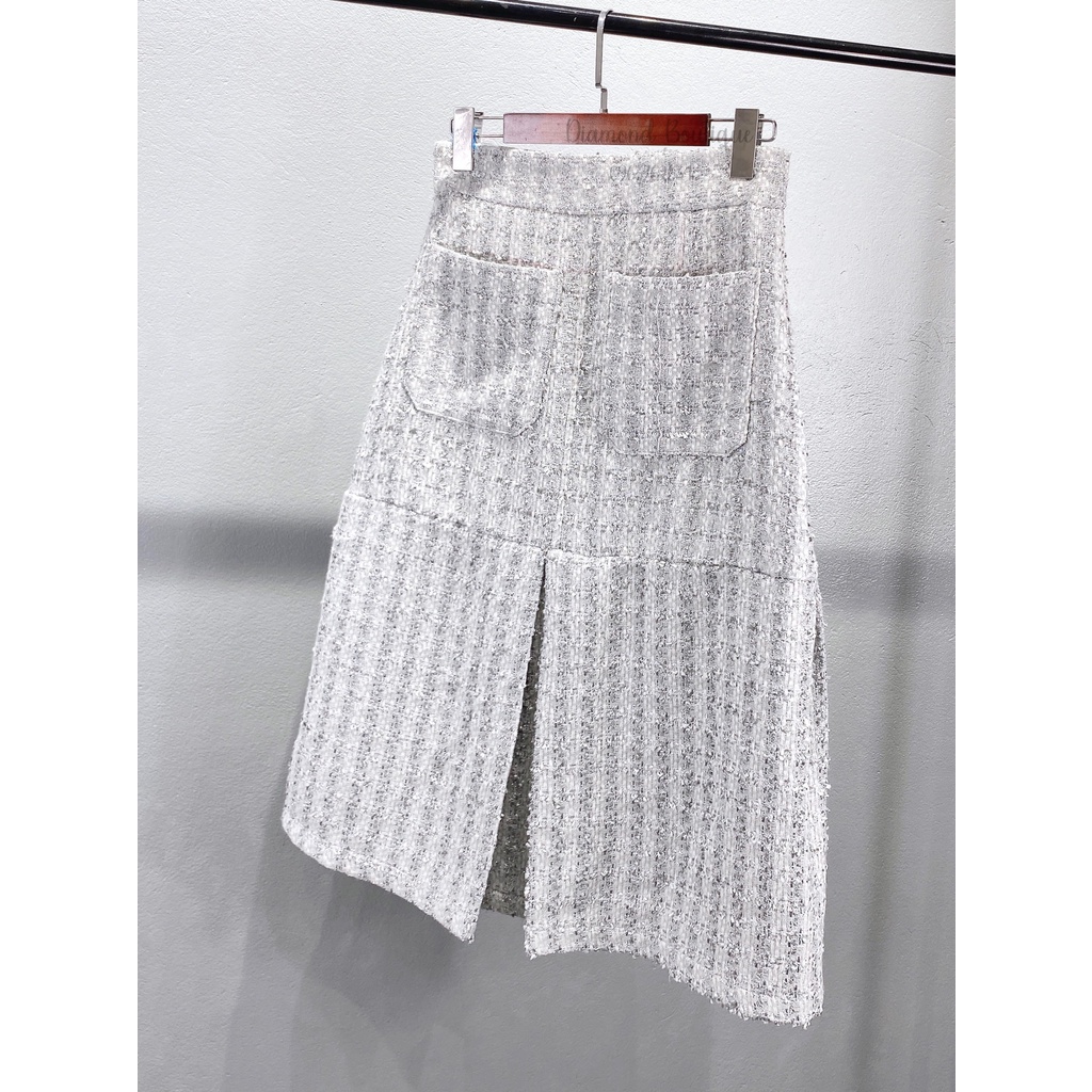 Chân Váy Dạ TWEED CAO CẤP LÓT LỤA BẢN XANH DÀI VÀ BẢN GHI NGẮN