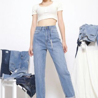 Quần jeans thụng cạp siêu cao