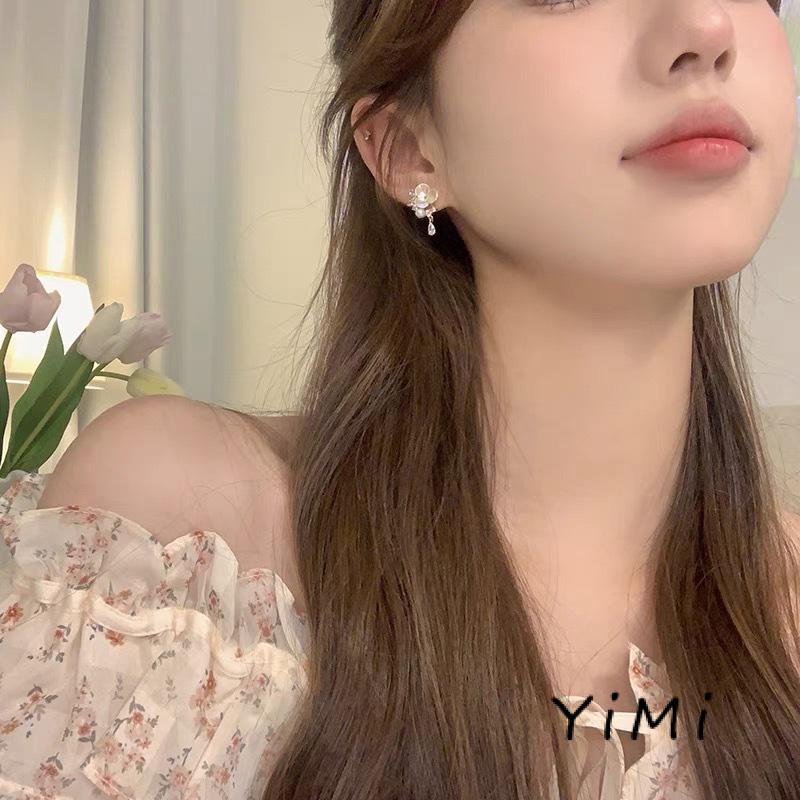 Bông Tai Đính Ngọc Trai Hình Hoa Phong Cách Pháp Cổ Điển Cao Cấp Dành Cho Nữ