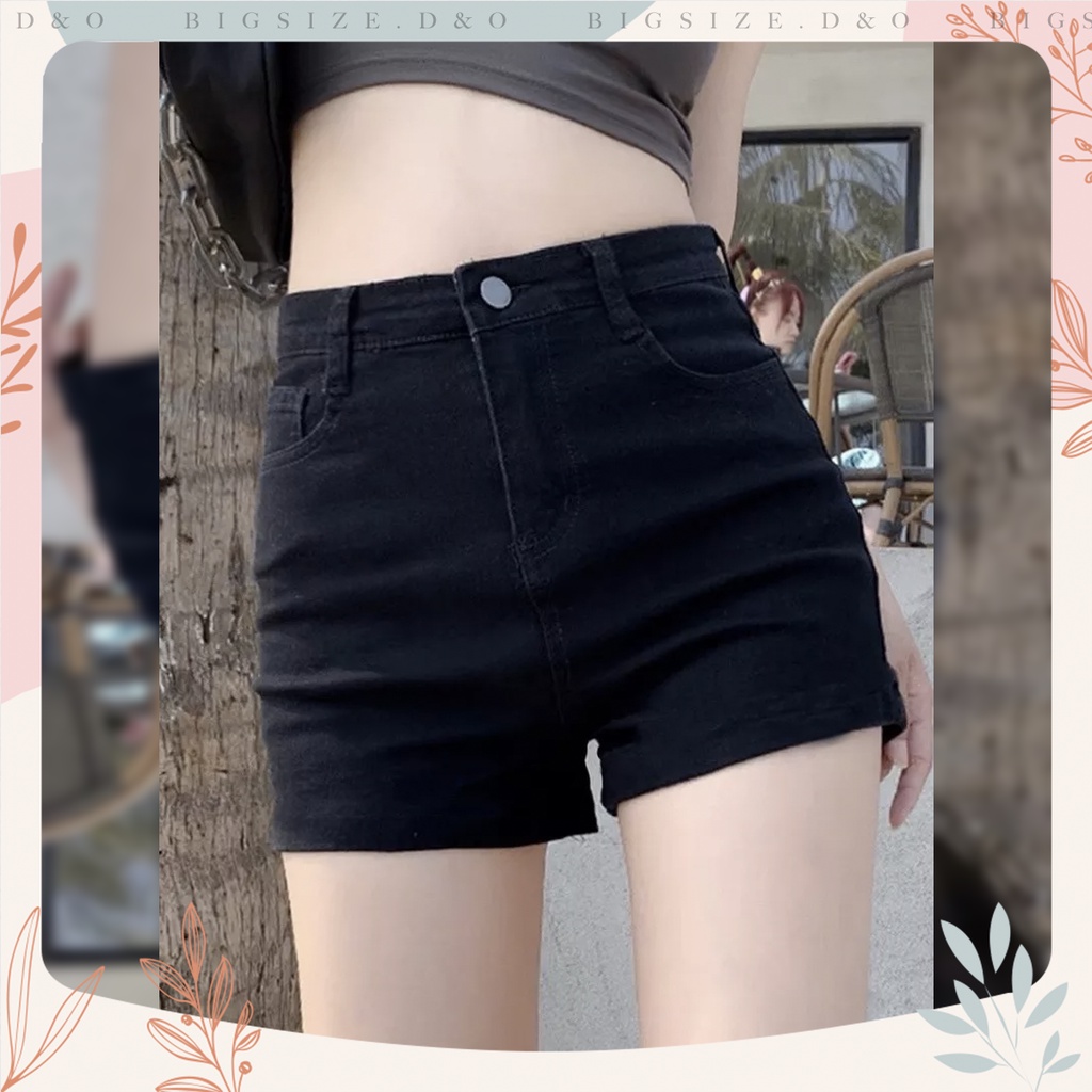 [Bigsize 58-90kg] Quần Short Jeans Đen/ Xám Basic, Lưng Cao Trên Rốn, Co Giãn