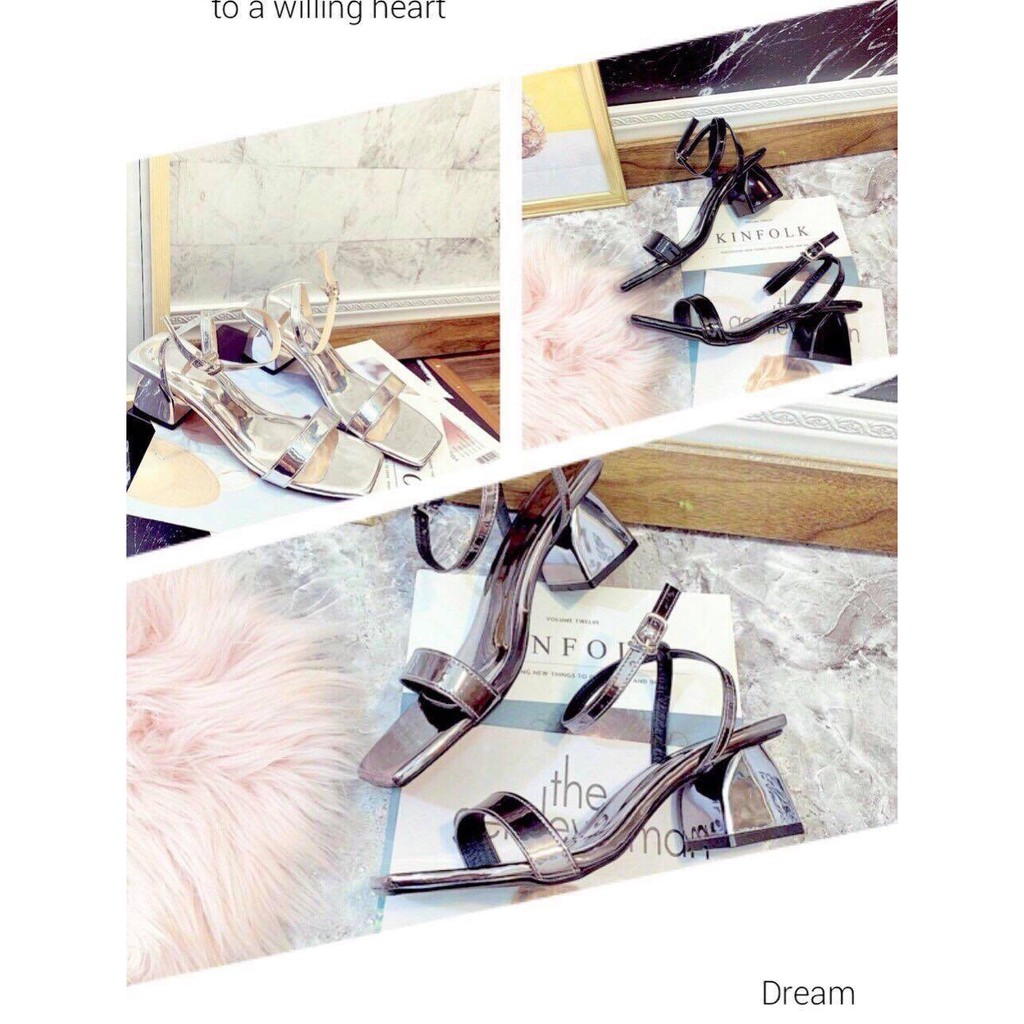 Giày sandal trơn hai dây mảnh gót 5p êm chân mã s9
