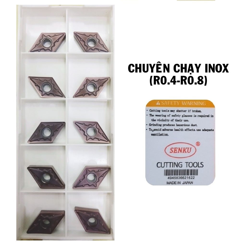 Mảnh chíp tiện DN15/DNMG15 cao cấp Nhật Bản góc mũi R0.2 R0.4 R0.8 chạy gang, thép, inox, nhôm