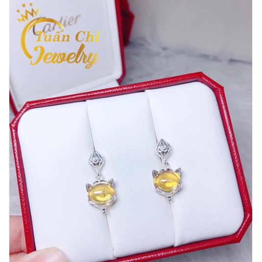 Bông Tai Bạc ⚡HÀNG SẴN⚡ Khuyên Tai Bạc Hồ Ly Cao Cấp, Kết Hợp Đá Phong Thủy Theo Mệnh