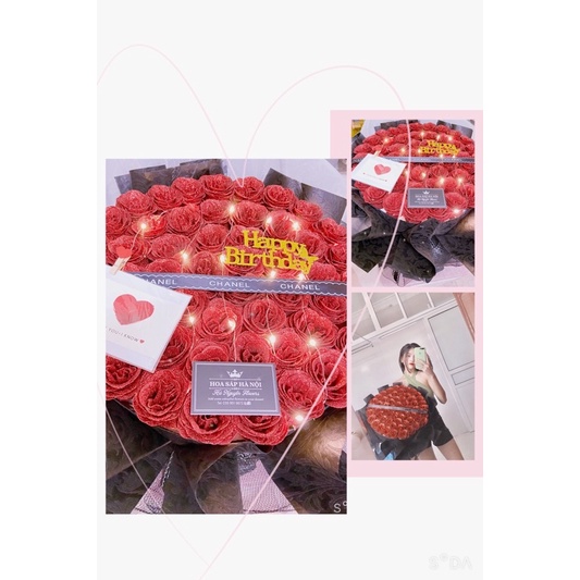 [Quà sinh nhật] Bó hoa hồng sáp nhũ 50 bông vĩnh cửu tặng kèm đèn nháy và thiệp ( nhận làm theo màu yêu cầu)