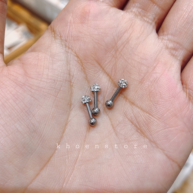 (1 Chiếc) Khuyên tai Bi đính đá 3mm và 4mm - Khoen Store