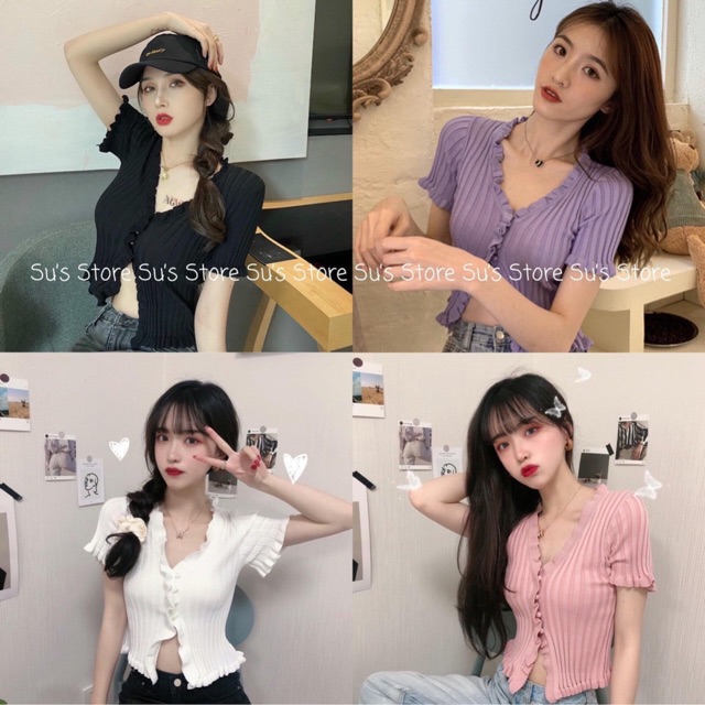 Áo croptop ôm, kiểu đẹp, viền bèo nhún, hàng cao cấp, giao hàng nhanh, freeship