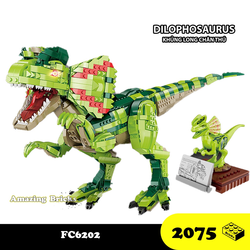 Đồ chơi lắp ráp Khủng long Ăn thịt FC6202 - Big Dinosaur Dipholosaurus - Xếp hình thông minh mô hình 2075 mảnh ghép