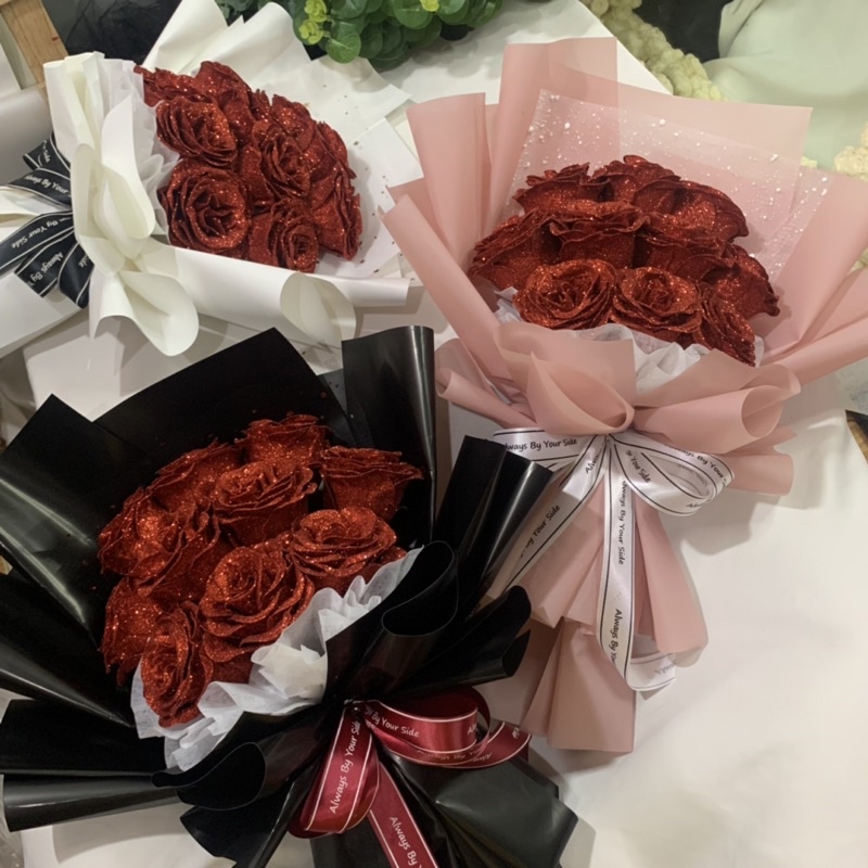 Bó hoa sáp nhũ 10 bông hoa đỏ