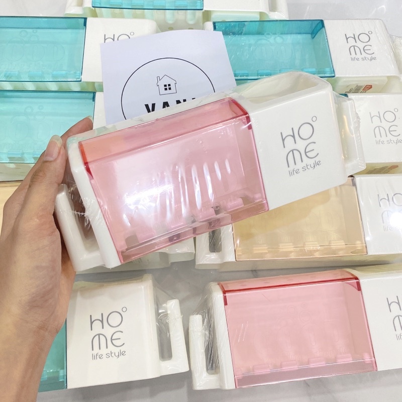 Giá treo bàn chải kem đánh răng và ly cốc tiện lợi mẫu mới HOME gắn tường không cần khoan đục tiết kiệm không gian