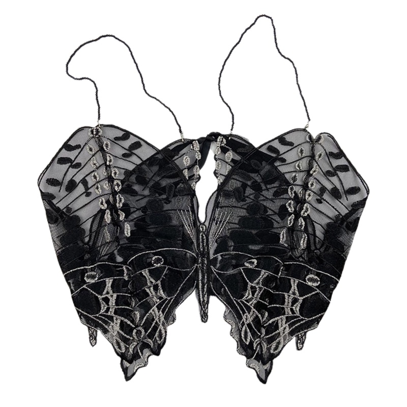 Áo Croptop Lưới Cổ Chữ V Thêu Họa Tiết Bươm Bướm Quyến Rũ Thời Trang Cho Nữ