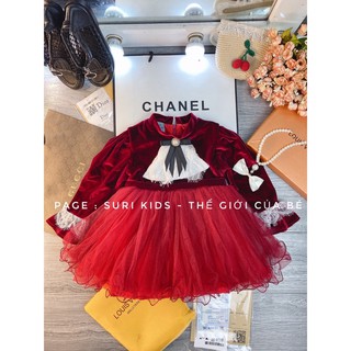Váy nhung đỏ tiêu thư cho bé ( ảnh video thật)
