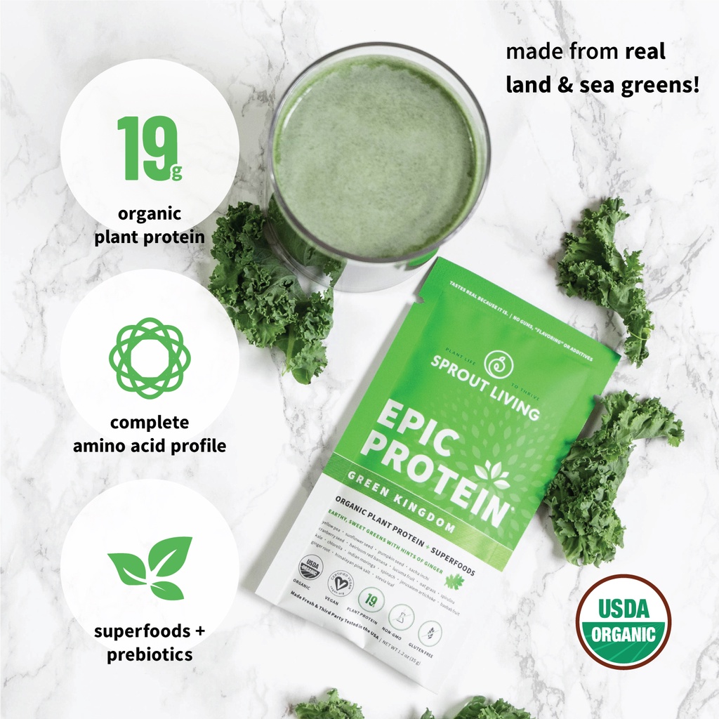 Bột uống siêu thực phẩm Sprout Living, Epic Protein Green Kingdom 454g