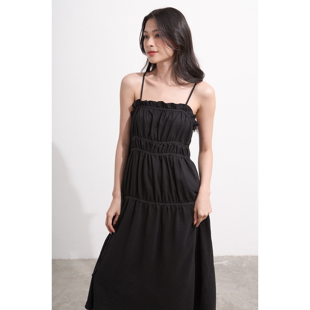 Đầm Maybi midi ôm nhung tăm phối dây nơ