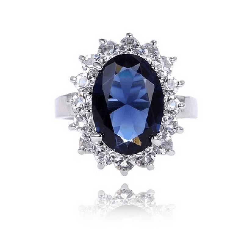 Beautiful elegant blue gemstone silver plated ring