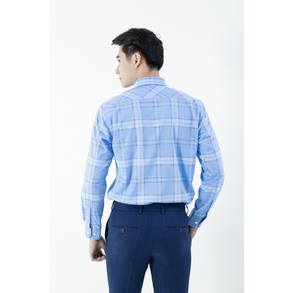 Áo sơ mi nam dài tay ARISTINO họa tiết kẻ caro màu xanh trẻ trung, thanh lịch, chất Modal mềm mại - ALS30601