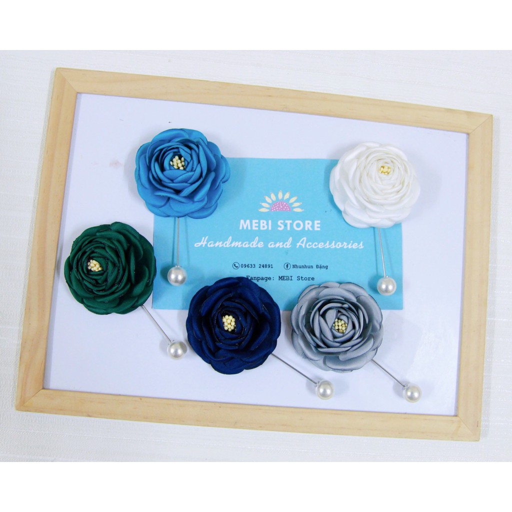 (ảnh thật) Hoa cài áo hoa trà nhụy mờ siêu xinh (15 màu) NOBOX