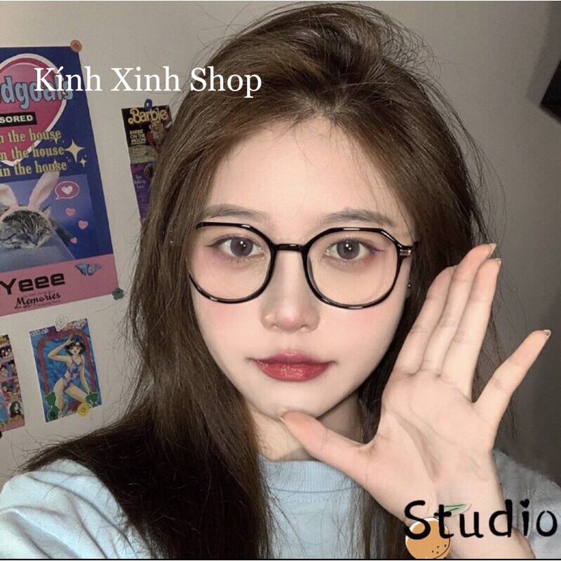 Kính Mắt Chống Ánh Sáng Xanh Dáng Tròn Gọng Kim Loại Tăm Hàn Quốc Cao Cấp
