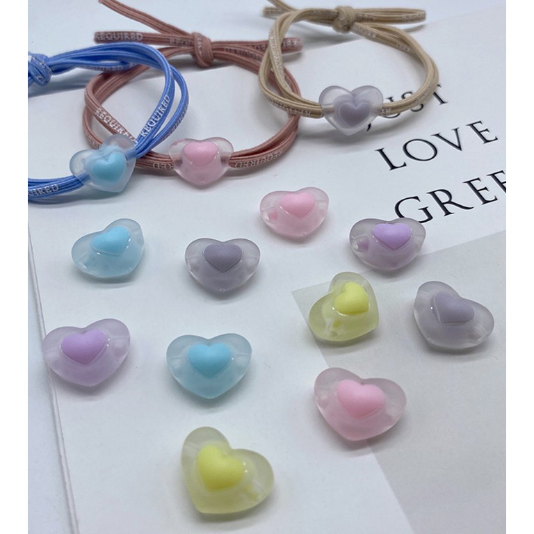 Bộ 15 hạt xỏ lỗ làm từ nhựa trong suốt 17mm hình trái tim làm trang sức thủ công